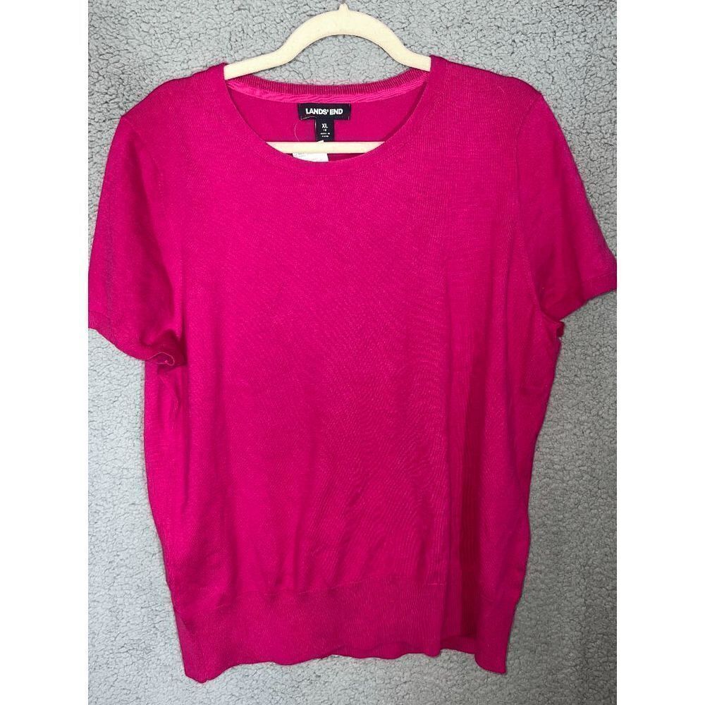 Land's End XL Magenta Womens shorts sleeve knit top